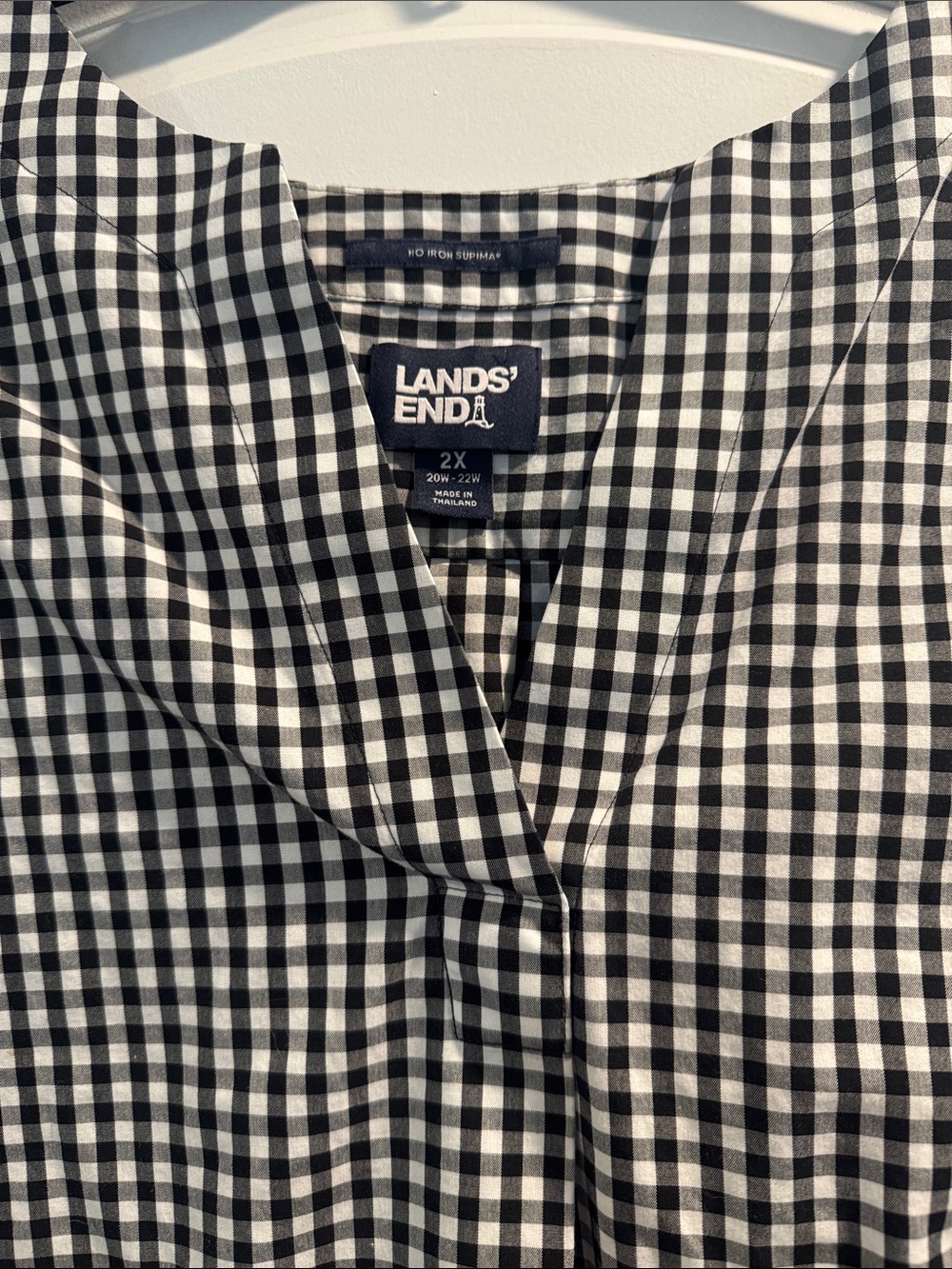 Lands' End Black and White Gingham Long Sleeve Shirt No Iron Supima Women - Picture 4 of 5